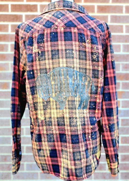 Where the Buffalo Roam Bleached Flannel - RTS Sz Large-ish - Adventure Plaids