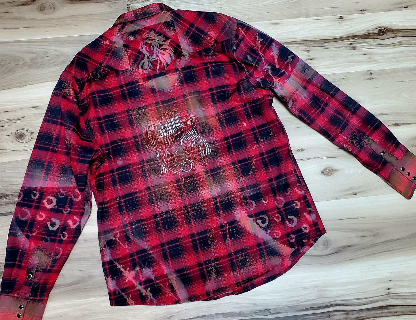 Rhinestone Cowgirl Bleached Flannel - RTS Sz XL-ISH - Adventure Plaids