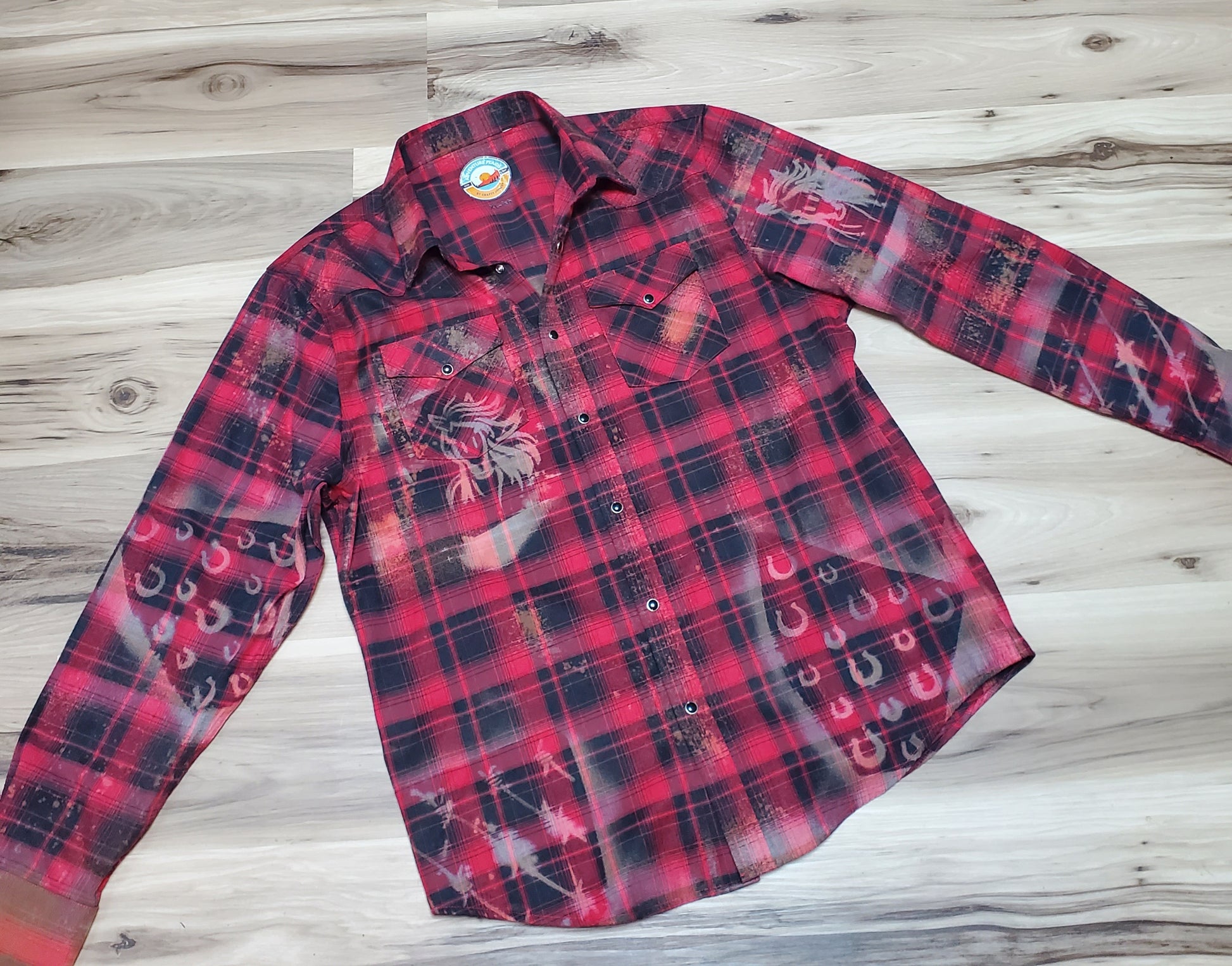 Rhinestone Cowgirl Bleached Flannel - RTS Sz XL-ISH - Adventure Plaids