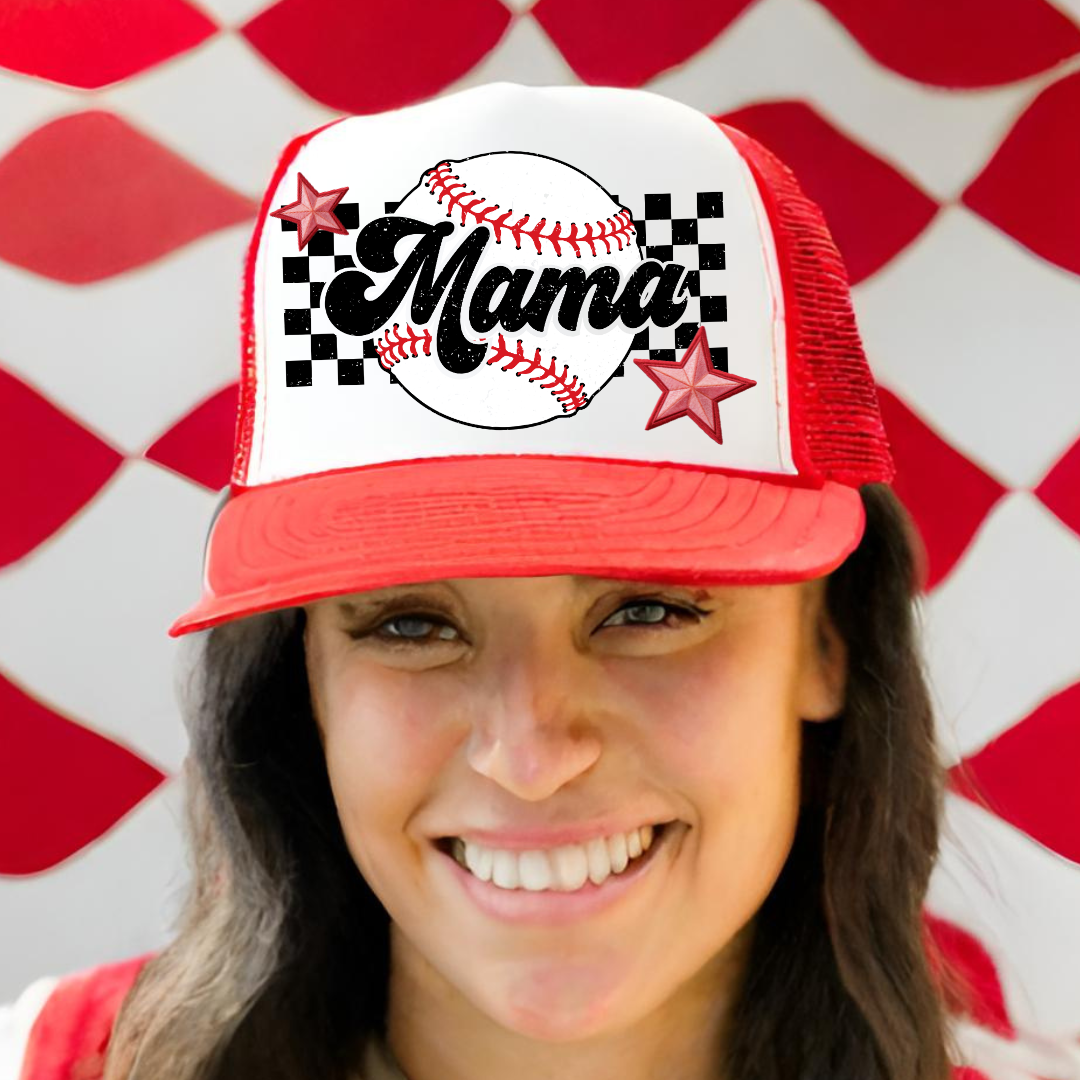 Baseball Mama Retro - Trucker Hat - Adventure Plaids