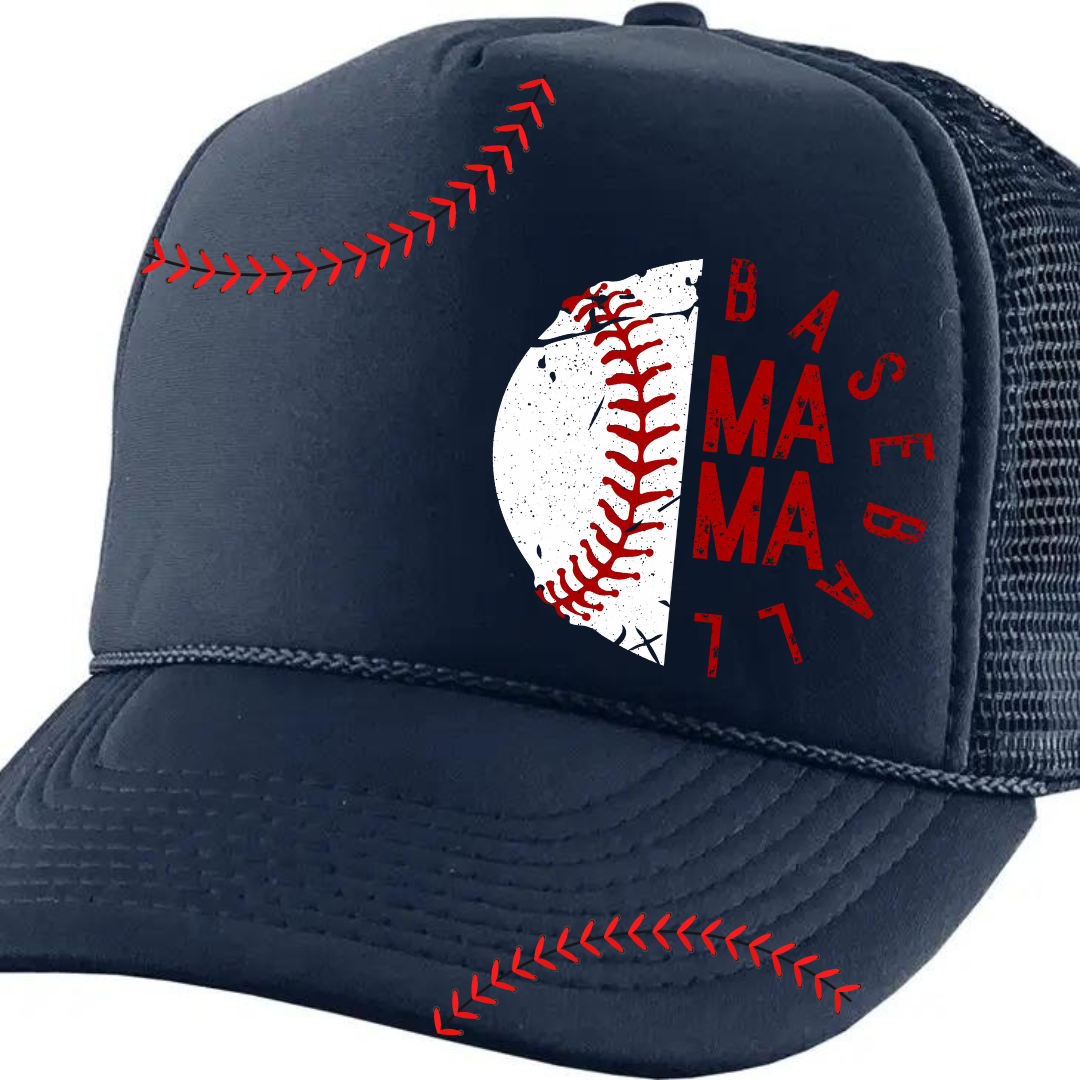 Baseball Mama Trucker Hat with Baseball Thread - Adventure Plaids