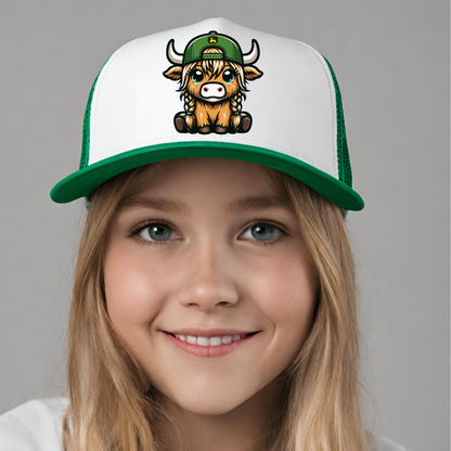 Blonde Pigtail Highland Cow - Trucker Hat - Adventure Plaids