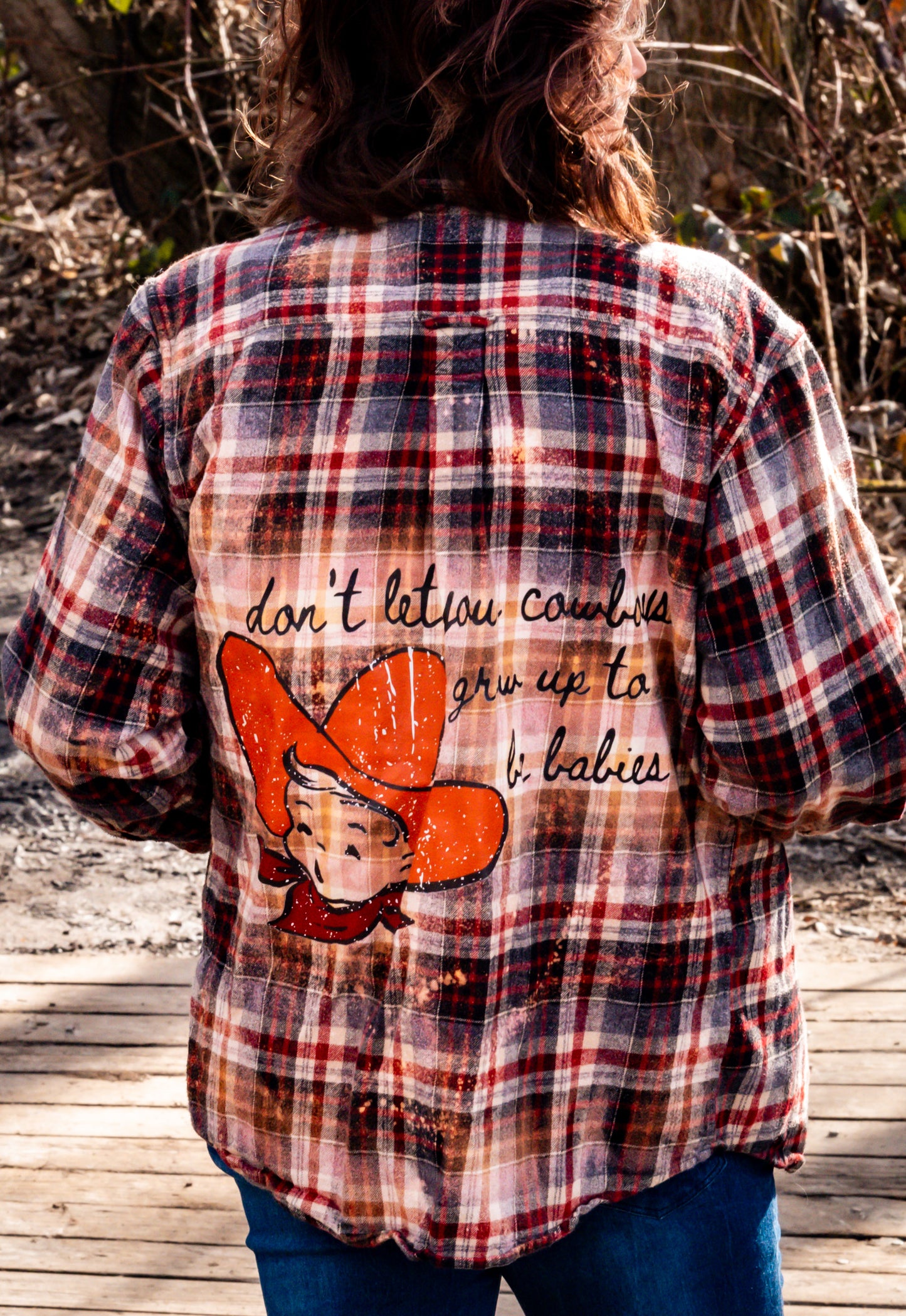 Mama Don't Let Your Cowboys Grow Up To Be Babies Bleached Flannel - Pre-Order - Adventure Plaids