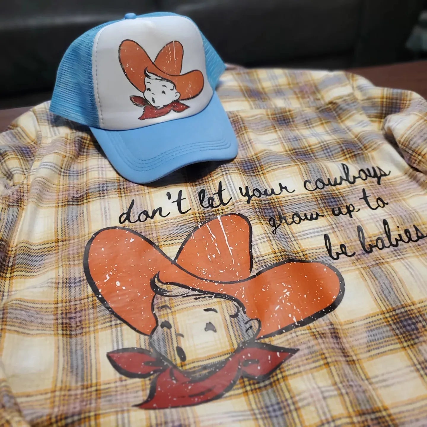 Mama Don't Let Your Cowboys Grow Up To Be Babies Bleached Flannel - Pre-Order - Adventure Plaids