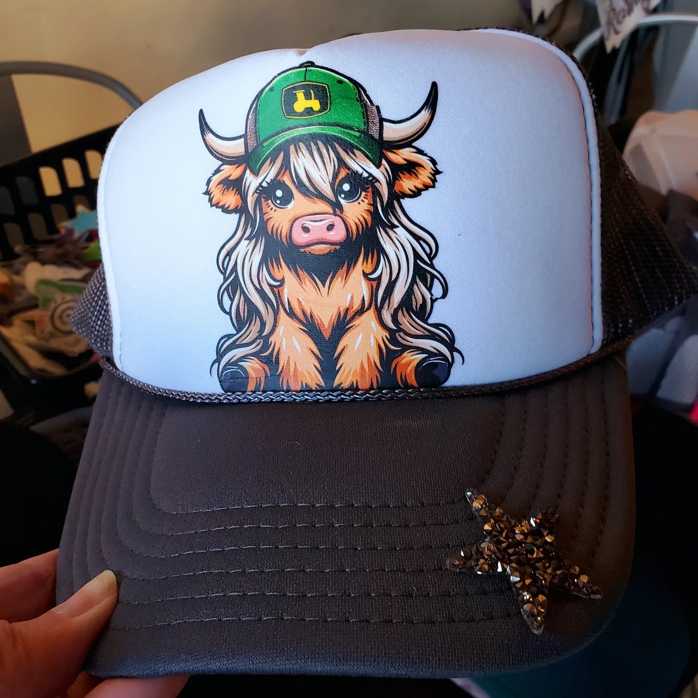 Long Blonde Hair Highland Cow - Trucker Hat - Adventure Plaids