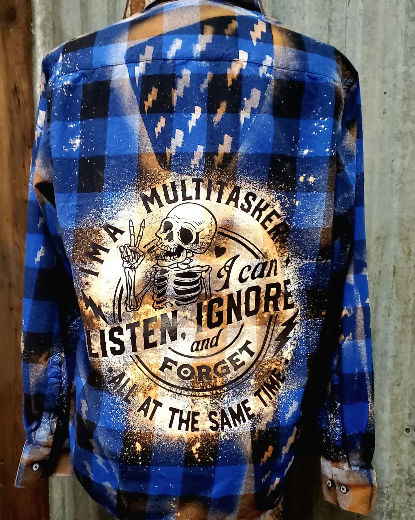 I'm a multitasker - Bleach Flannel RTS sz Large-ish - Adventure Plaids