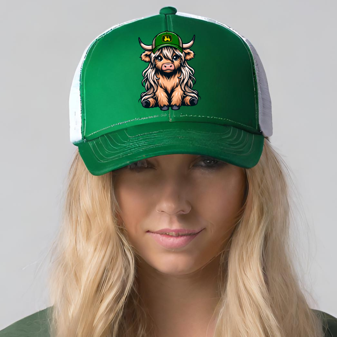 Long Blonde Hair Highland Cow - Trucker Hat - Adventure Plaids