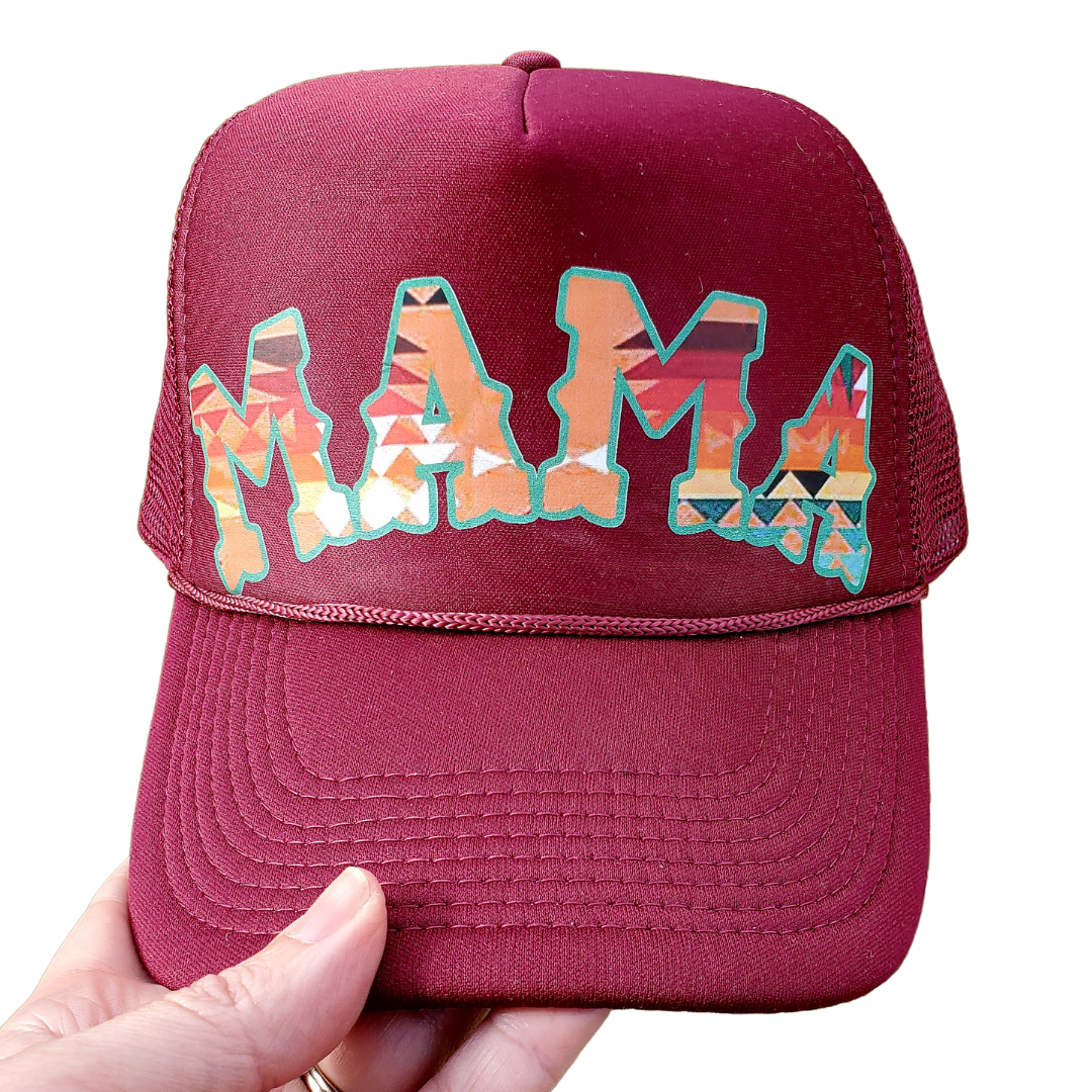 Mama Trucker Hat with Chain and Photo Charm - Adventure Plaids