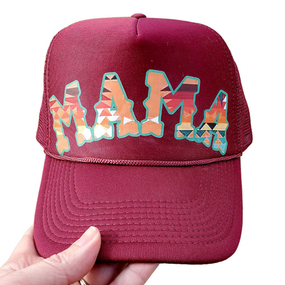 Mama Trucker Hat with Chain and Photo Charm - Adventure Plaids