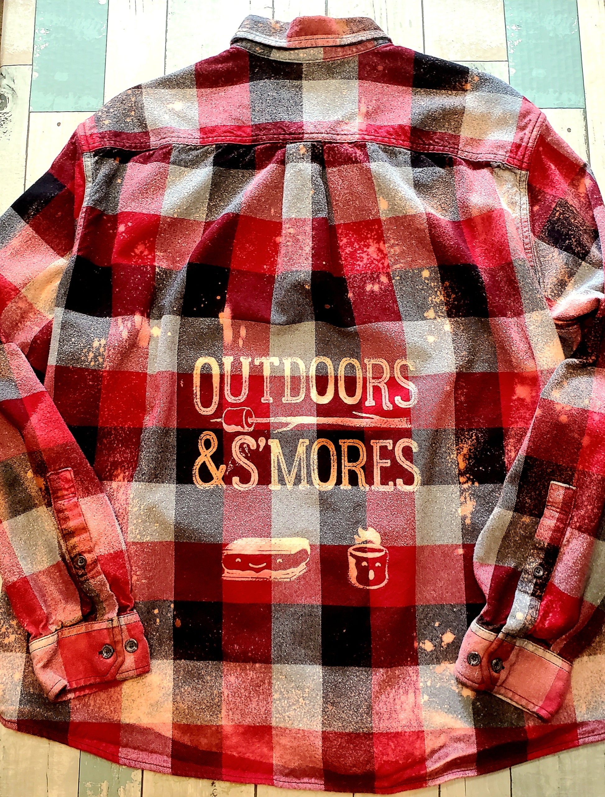 Outdoors & S'mores Bleached Flannel - RTS Sz XL-ish - Adventure Plaids