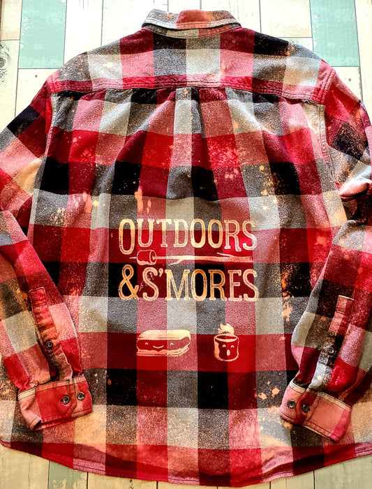 Outdoors & S'mores Bleached Flannel - RTS Sz XL-ish - Adventure Plaids