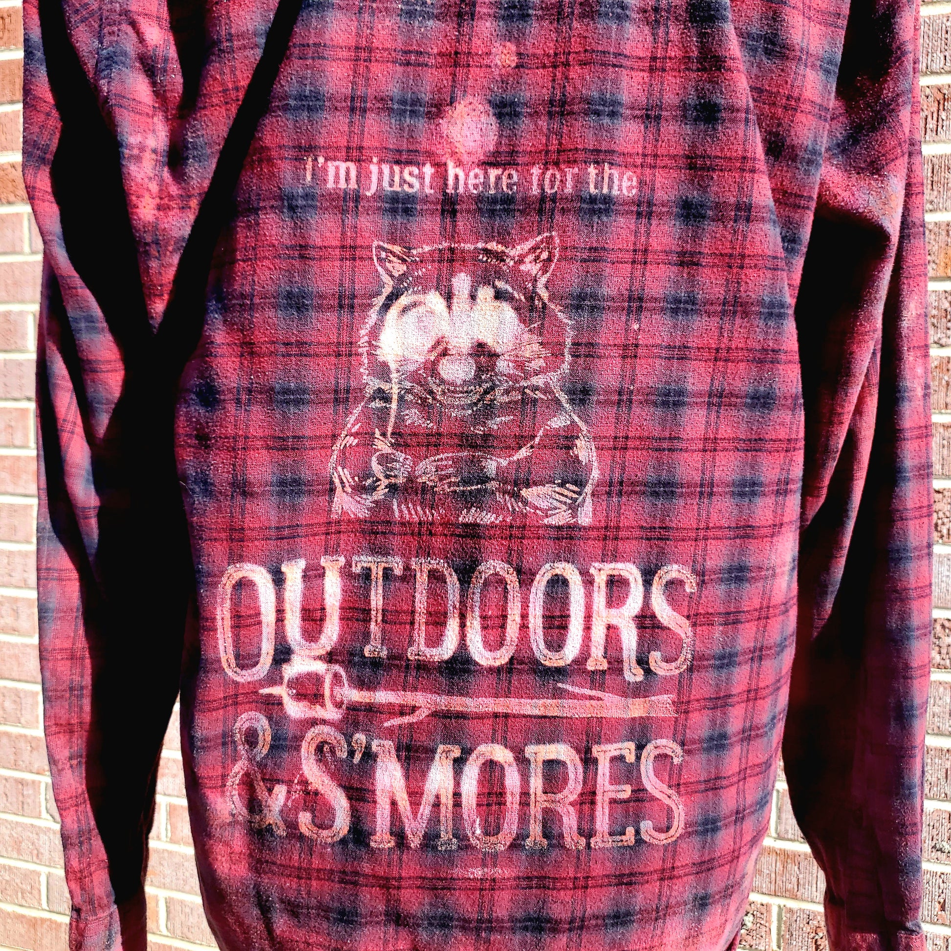 Raccoon S'mores and Outdoors Bleached Flannel - RTS Sz Medium-ish - Adventure Plaids