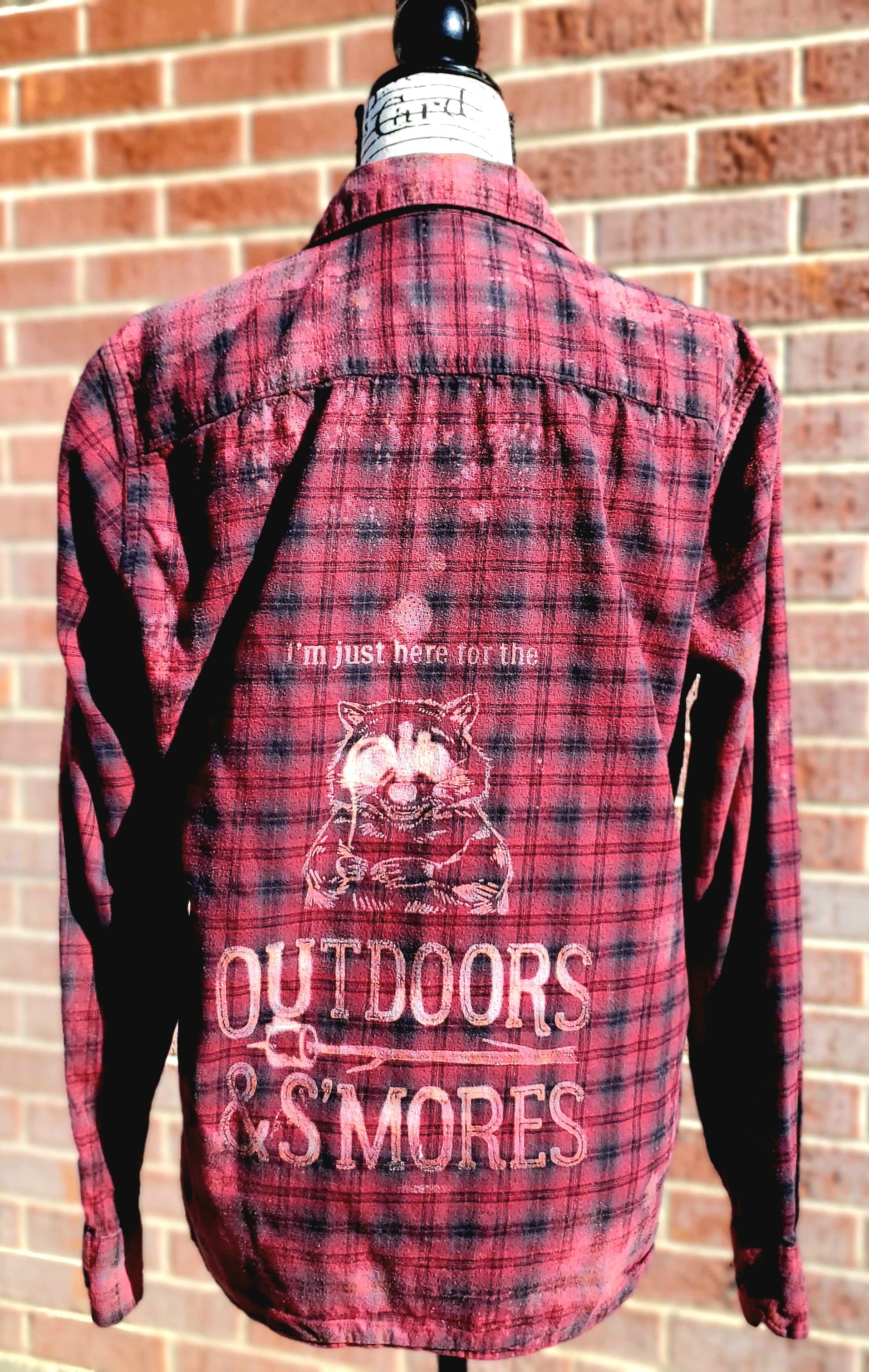 Raccoon S'mores and Outdoors Bleached Flannel - RTS Sz Medium-ish - Adventure Plaids