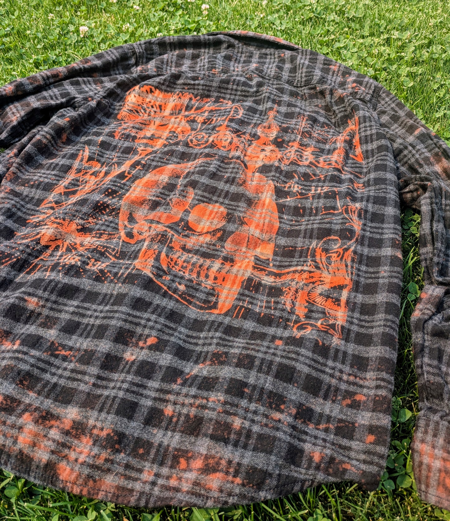 Victorian Skull Bleached Flannel XL-ish - RTS