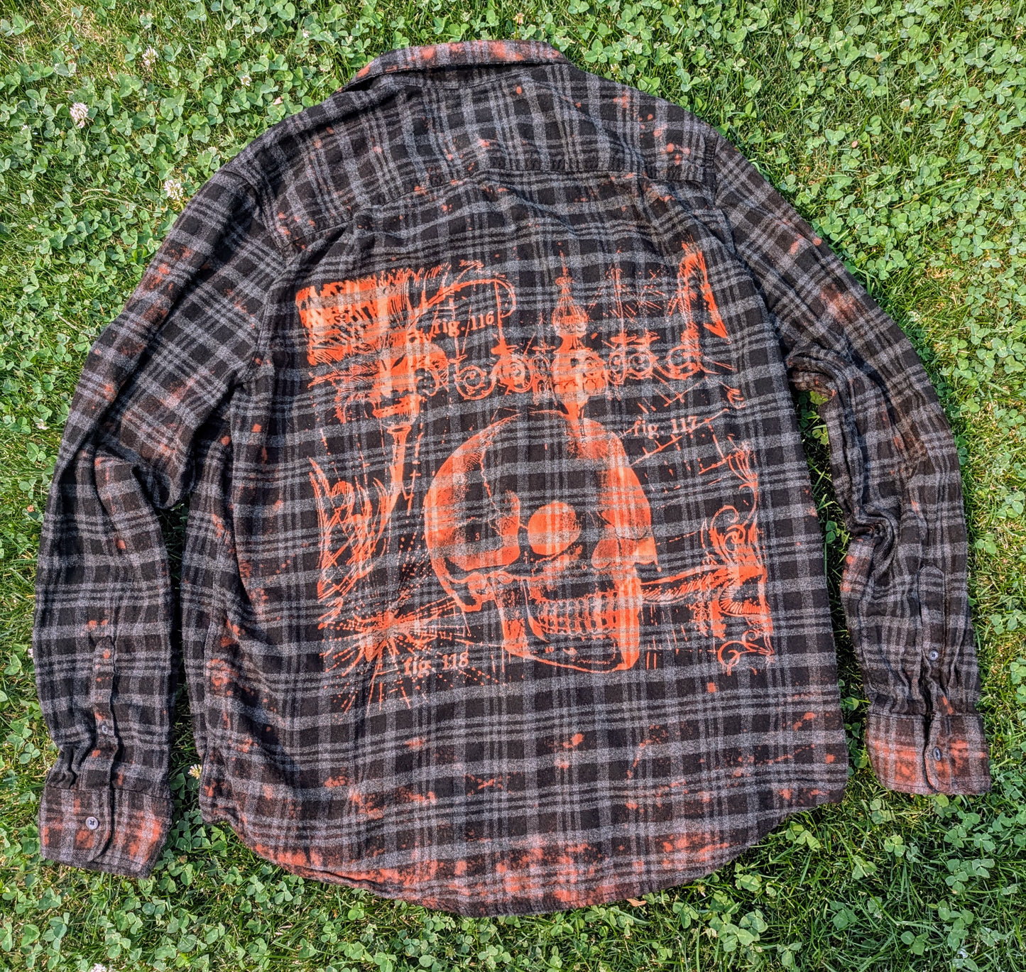 Victorian Skull Bleached Flannel XL-ish - RTS