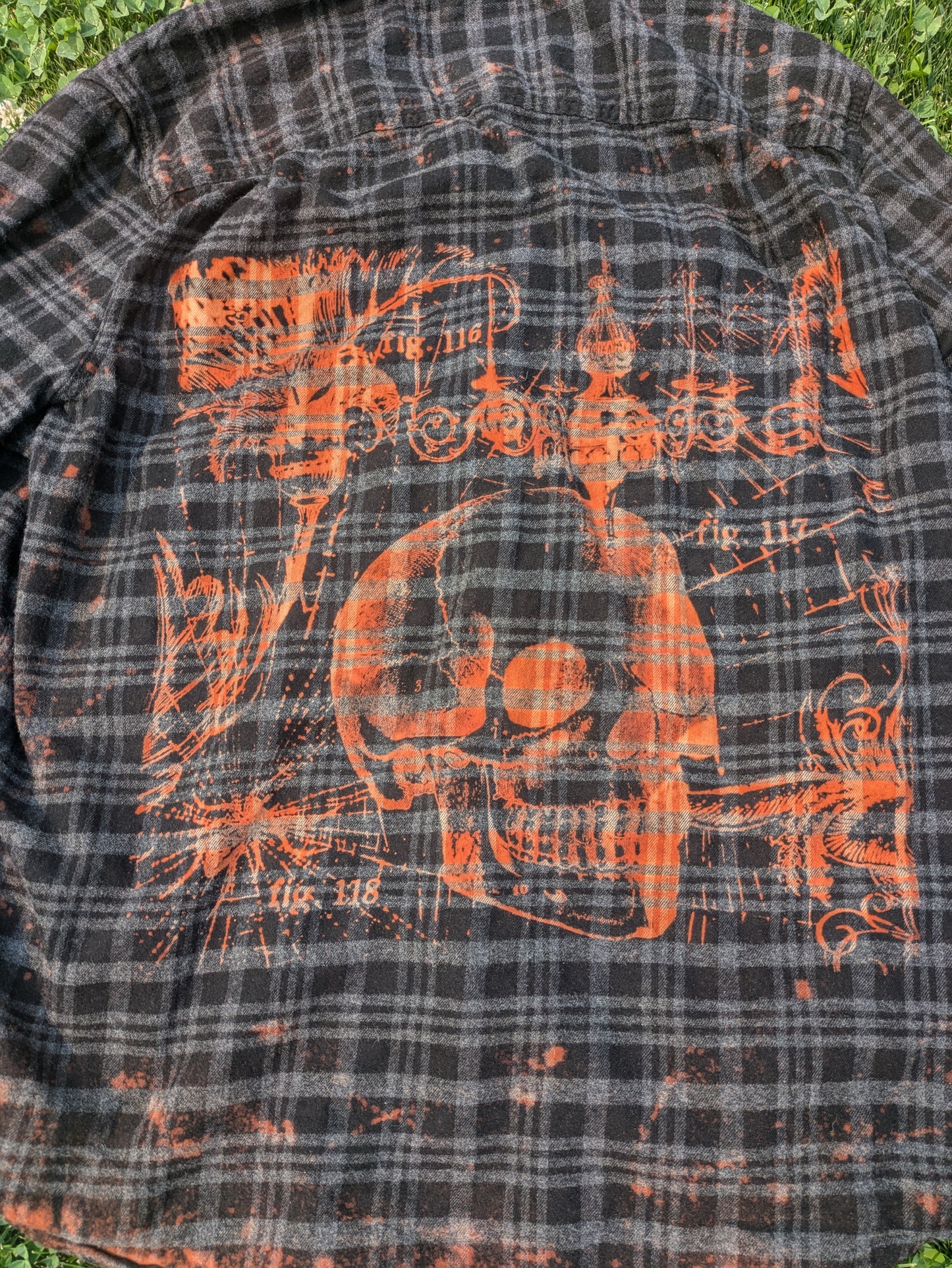 Victorian Skull Bleached Flannel XL-ish - RTS