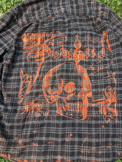 Victorian Skull Bleached Flannel XL-ish - RTS