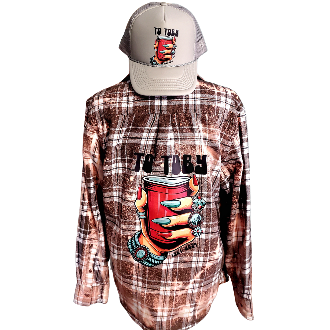 To Toby (Large Letters) Trucker Hat - Adventure Plaids