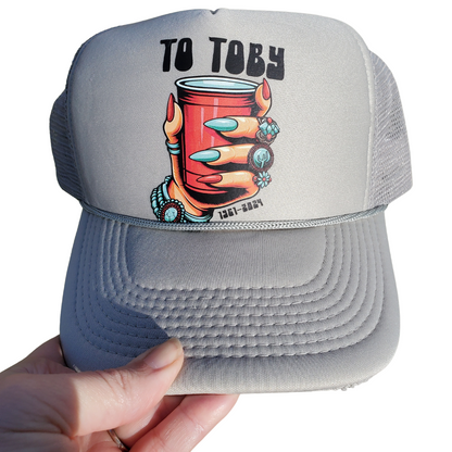 To Toby (Large Letters) Trucker Hat - Adventure Plaids