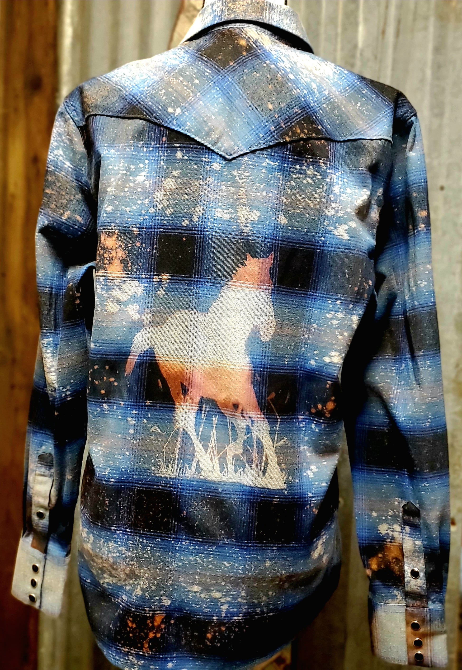 Run Wild - Western snap button close bleached flannel - RTS Sz Lare-ish - Adventure Plaids