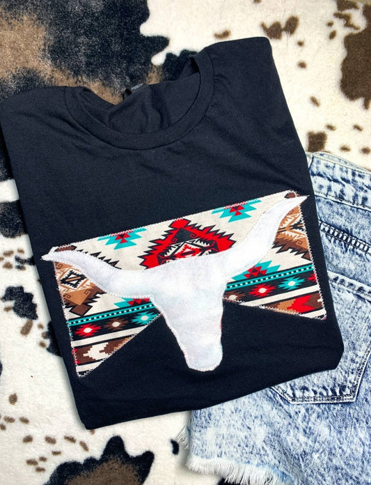 Western Longhorn Embordered T-shirt - Adventure Plaids