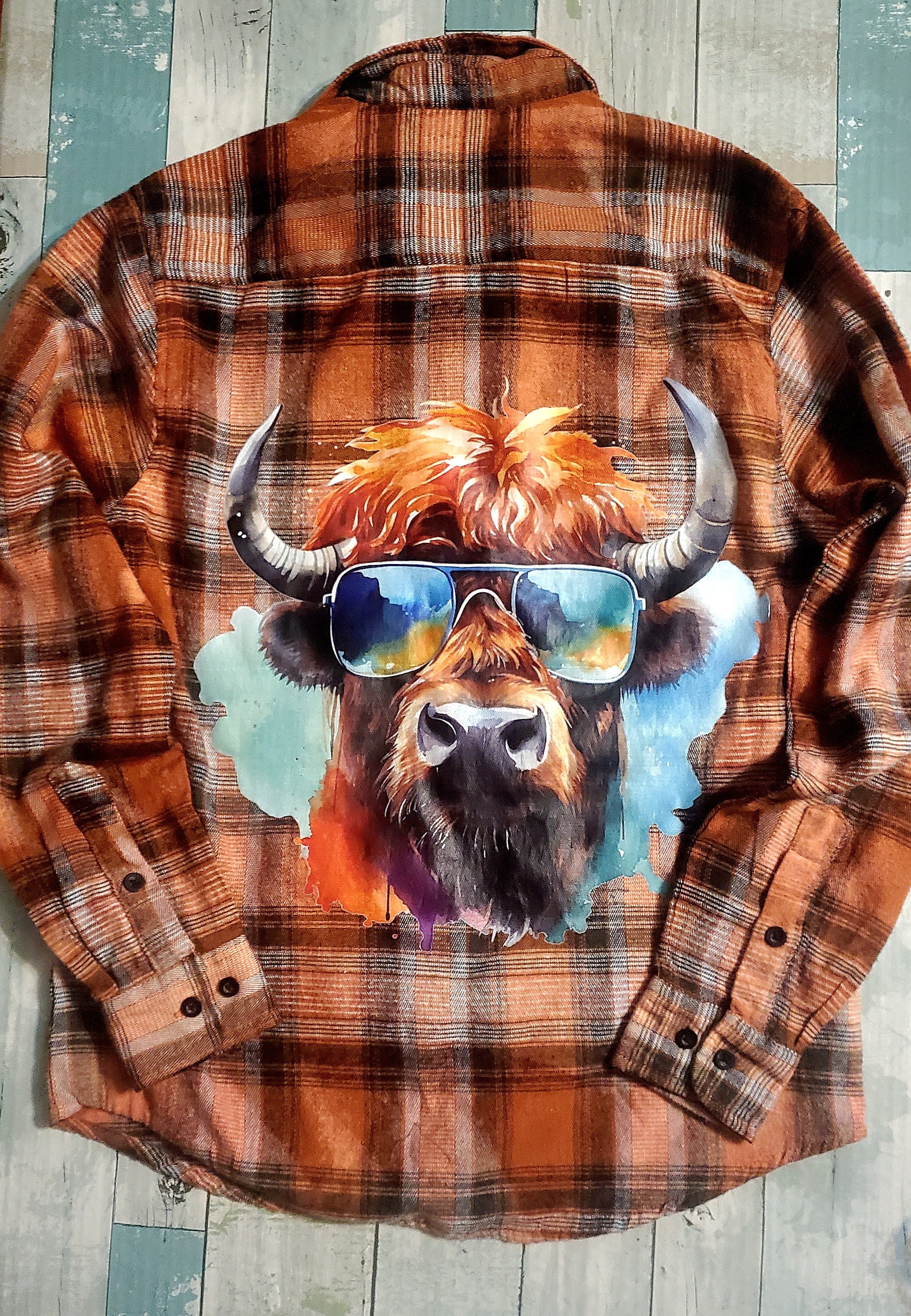 Cool as a Bison in Sunglasses Flannel - RTS- sz Medium-ish - Adventure Plaids