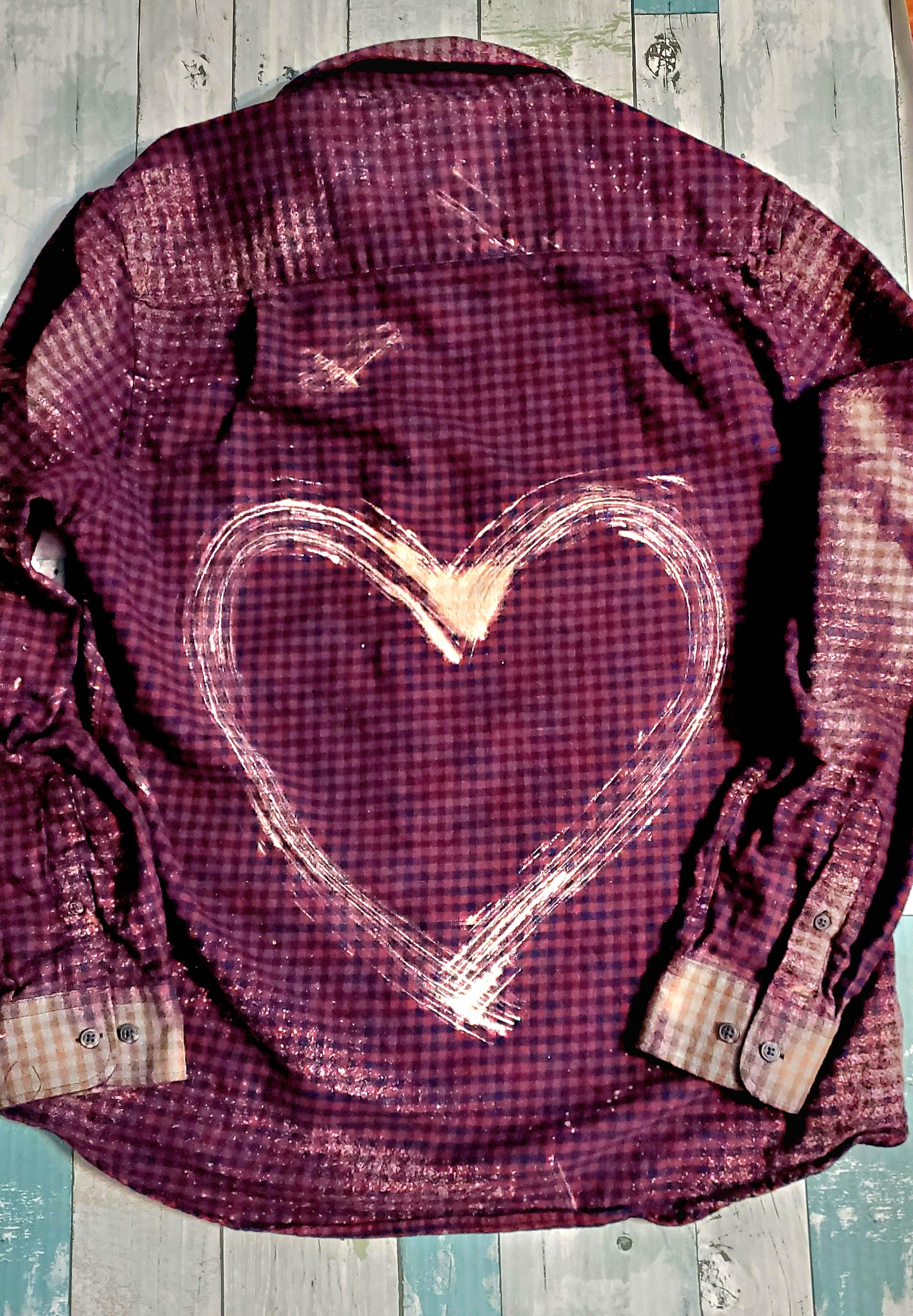 Hand Painted Heart Bleached Flannel - Pre-order - Adventure Plaids