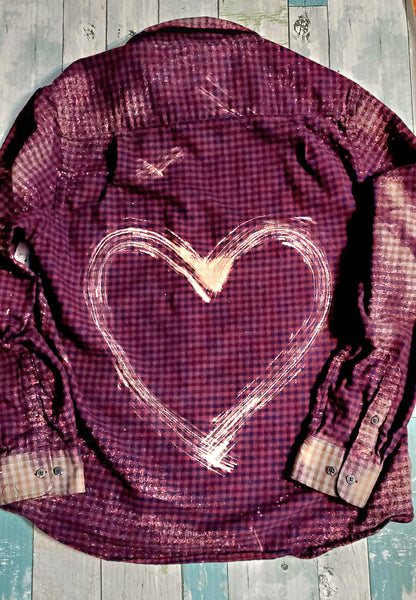 Hand Painted Heart Bleached Flannel - Pre-order - Adventure Plaids