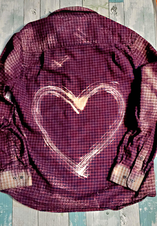 Hand Painted Heart Bleached Flannel - Pre-order - Adventure Plaids